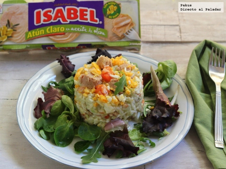 Ensalada de atún claro Isabel con arroz y mayonesa de aguacate