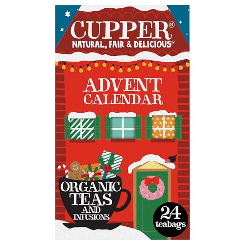 Cupper - Calendario de Adviento Ecológico - Estuche con 24 Bolsitas de Infusiones y Tés - Apto para Consumo Vegano - Incluye 12 Variedades Diferentes