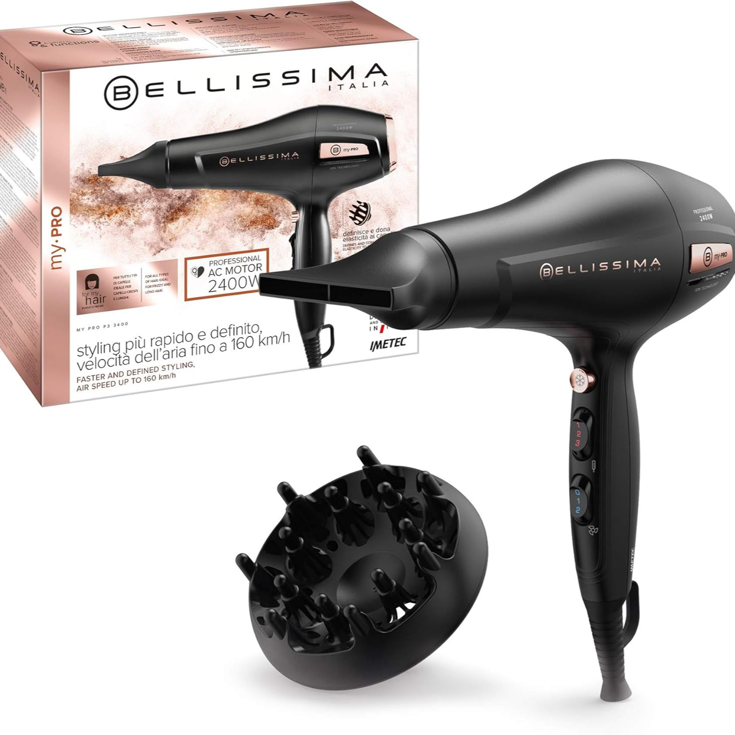 Bellissima - Secador de pelo Bellissima Imetec My Pro P3 3400 con motor profesional AC.
