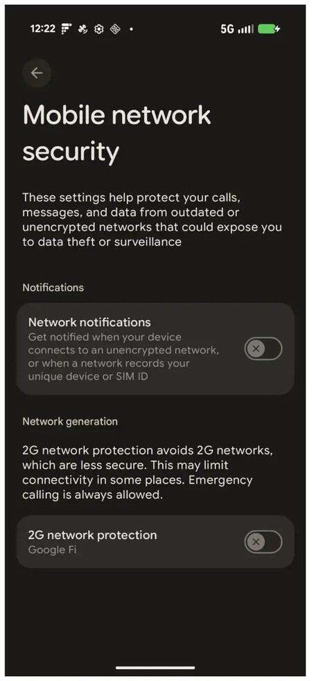 Mobile Network Security Settings In Android 16