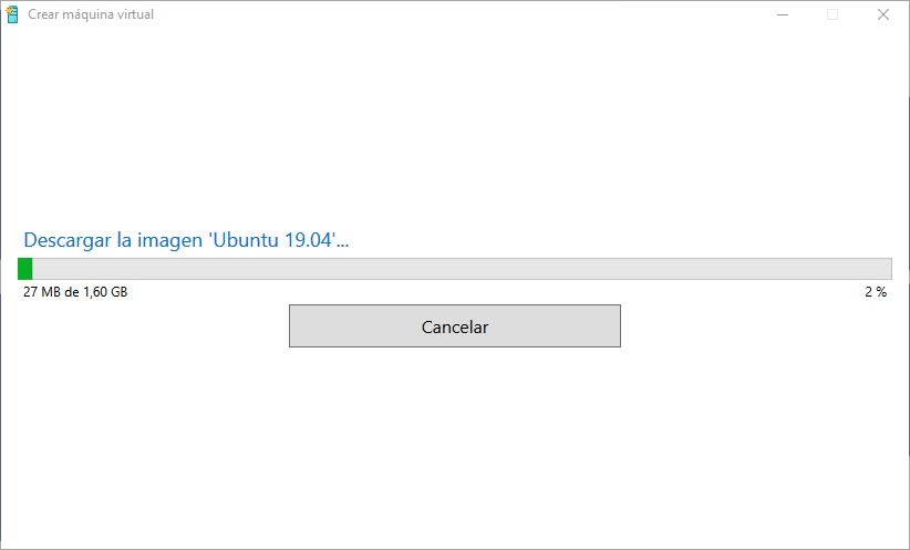 Proceso de descarga de Ubuntu desde Hyper-V en Windows