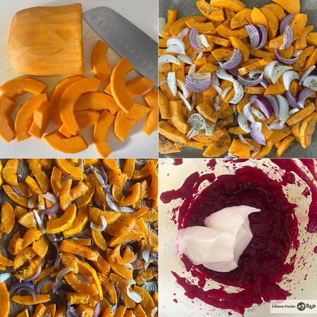 Elaboracion Calabaza Asada Con Cebolla Y Salsa Remolacha