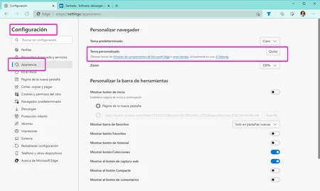 Configuracion Temas Edge