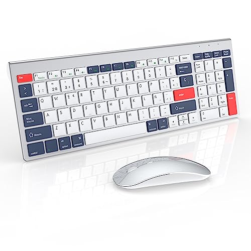 EASYTAO Teclado y Mouse Español Inalámbrico, Kit Teclado y Ratón WiFi 2.4 GHz