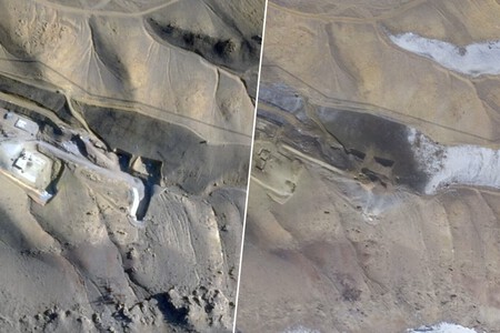 Base de mísseis ao norte de Tabriz, no Irã. A imagem à esquerda é de 23 de fevereiro e a da direita, de 1º de março, após os primeiros ataques.