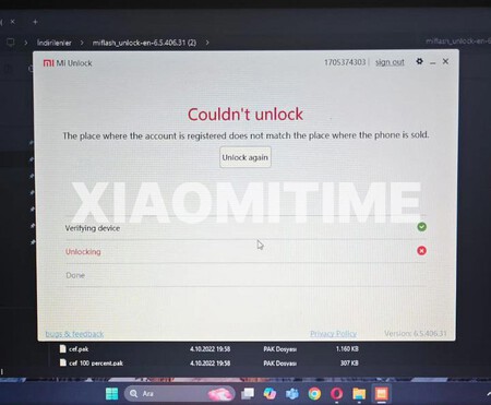 Imposibilidad de desbloquear el bootloader. Imagen de Xiaomi Time
