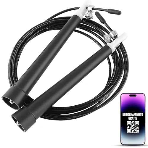 Comba Crossfit con Mangos Ergonomicos, Incluye Entrenamiento Gratis para Perder Grasa, Cuerda Saltar Alta Velocidad con Doble Rodamiento ideal para Dobles Saltos, Boxeo, MMA, Ajustable en Altura