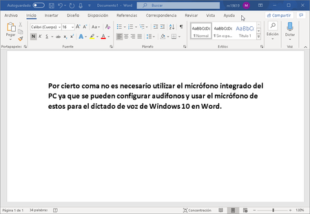 Dictado Voz Windows 10 Word