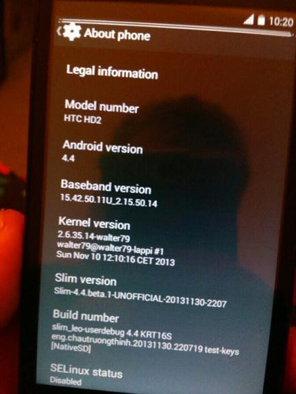 Detalles de la versión Slimkat para HTC HD2