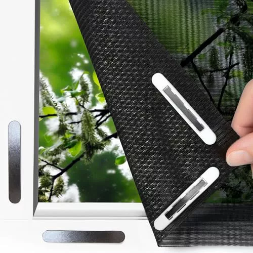 EASYmaxx Mosquitera antipolen para ventanas con Magic Click | Cortada a medida para todas las ventanas de hasta 150 x 130 cm | Fácil instalación con 12 imanes - sin taladrar ni atornillar [Negro]