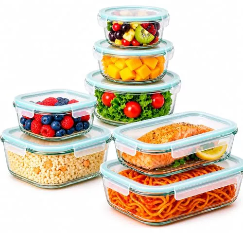 edihome, Recipientes de Cristal para alimentos, 14 Piezas (7 recipientes + 7 tapas)