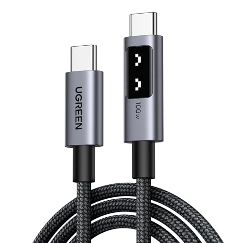 UGREEN UNO Cable USB C a USB C 100W (5A/20V) Tipo C Carga Rápida PD 3.0 Pantalla LED.