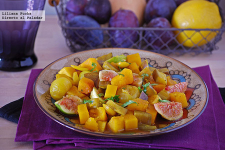 Calabaza especiada con berenjena, higos y miel. Receta