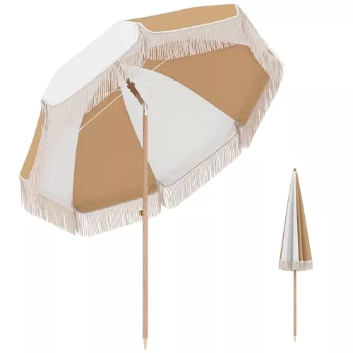 Outsunny Sombrilla de Playa con Flecos Ø175 cm