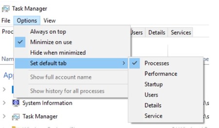 Task Manager Default Tab