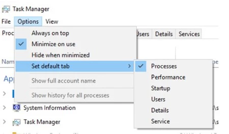 Task Manager Default Tab