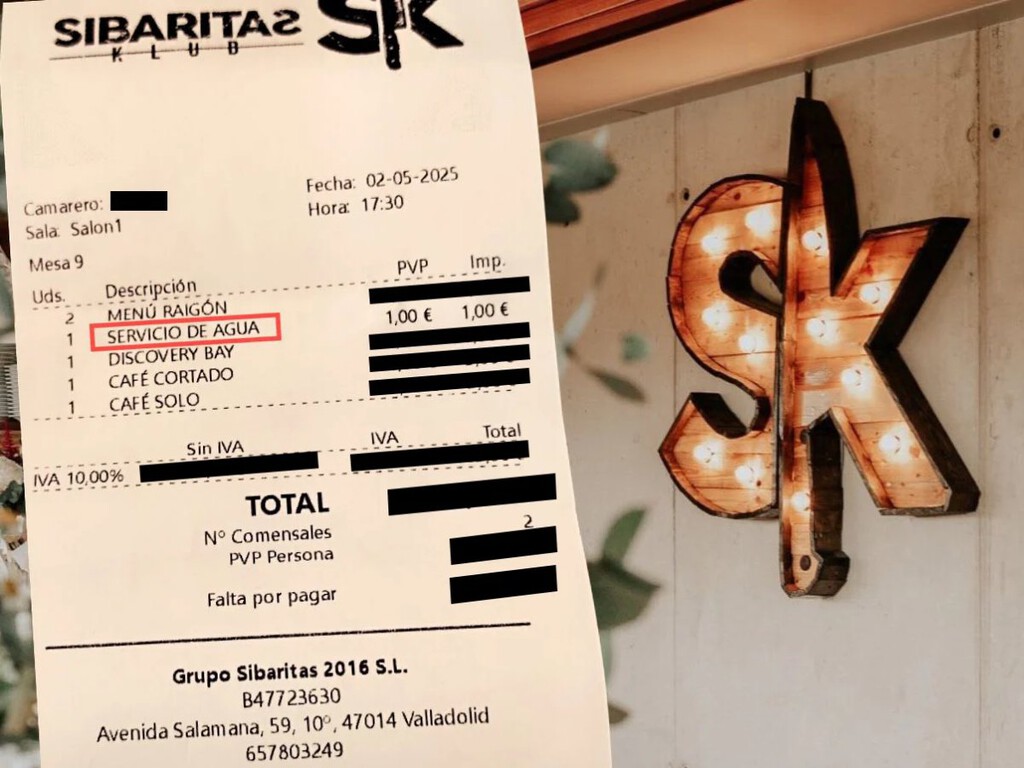 Un restaurante de Valladolid cobra el agua del grifo como 'servicio'. Alegan que es osmotizada, pero sigue siendo ilegal 