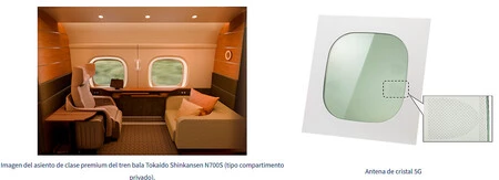 Izquierda, cabina para pasajeros premium; derecha, detalle de la antena en las ventanas.