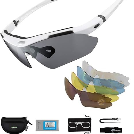 ROCKBROS Gafas de Sol Polarizadas con 5 Lentes Intercambiables para Ciclismo Bicicleta Running Deportes Protección UV 400 Anti Viento para Hombre y Mujer 