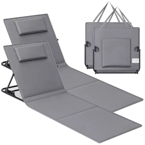 SONGMICS Juego de 2 Tumbonas de Playa, Tumbona, Cojín, Respaldo Basculante, Portátil con Asa, para Camping Jardín Piscina, 158 x 55 cm, Gris Pizarra GCB251G01