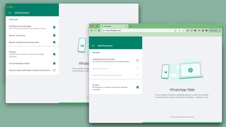 Diferencias en notificaciones whatsapp web
