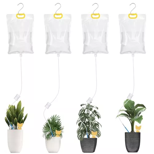 Flintronic 4PCS Unidades Bolsa Dispositivos Automáticos de Riego Para Plantas, Sistema AutomáTico de Riego de Plantas, 3500ML, Para Jardín BonsáIs, con Trampa Atrapa Moscas*4, Gancho*4
