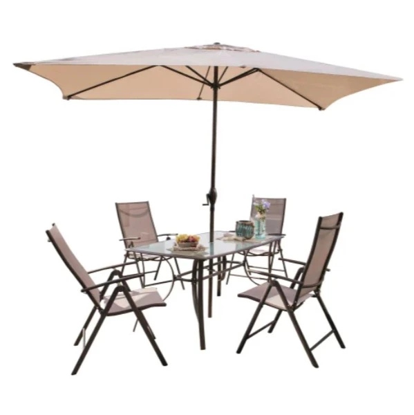 Conjunto de Jardín de Acero Mesa + 4 Sillones + 1 Parasol, Málaga
