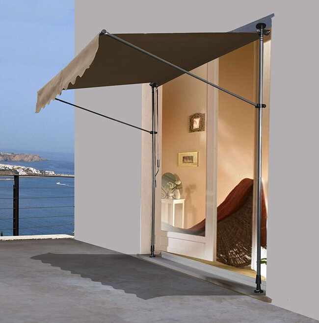 Relaxdays Toldo Vela Retráctil De 200 Cm – Protección Solar Enrollable Sin Taladro, Altura Ajustable Con Manivela, Beige, Para Balcón Y Jardín
