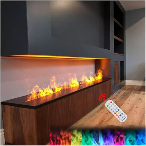 JXUANMM Chimenea de Vapor de Agua de 19,7/31,5/39,4/47,2/59 Pulgadas Llama atomizada 3D Regulable, Chimenea de Vapor eléctrica empotrada con Control Remoto 9Colors-100cm/39.4in
