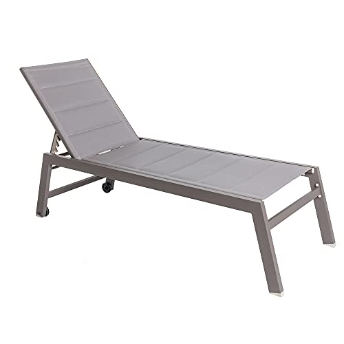 LOLAhome - Tumbona de Jardín y Exterior Stella Deluxe, Acolchada, de Aluminio Gris Topo, Reclinable, con Ruedas. Epoxi Anti-Corrosión. 200x65 cm. Mejorada 2026.