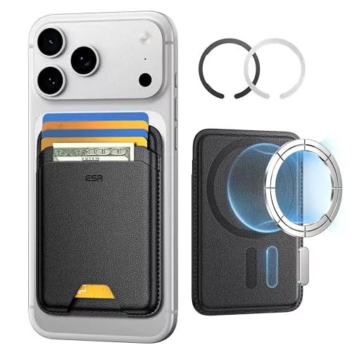 ESR para MagSafe Cartera, Tarjetero para 5 Tarjetas, Bloqueo RFID, Wallet iPhone con Fuerza Magnética de 3200g, para Serie iPhone 17e/17/16/15/14/13/12 y Algunos Dispositivos Samsung, NO Mini, Negro