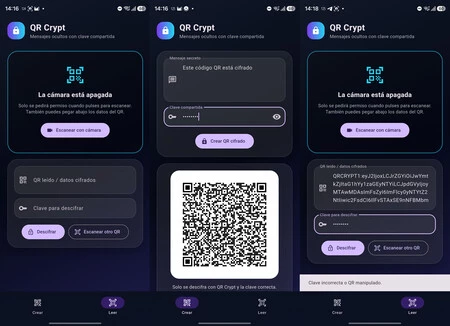 Si lees un QR codificado el texto no se puede desencriptar sin la clave