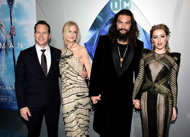 Patrick Wilson, Nicole Kidman, Jason Momoa y Amber Heard en la premiere de Aquaman