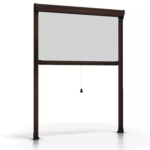Esto, mosquitera enrollable para ventanas, recortable en altura y ancho, marco de aluminio, varios tamaños y colores, red anti-insectos para ventanas correderas y abatibles (marrón, 180 x 160 cm)
