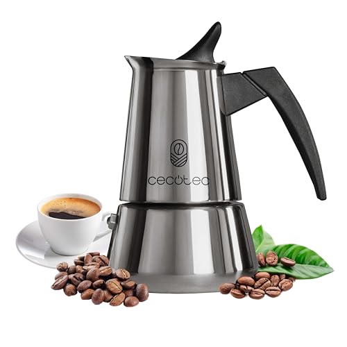 Cecotec Cafetera Italiana Piccolina 600. 300ml, 6 Tazas de Café, Acero Inoxidable, Apta Todas Superficies, Filtro Premium, Válvula Seguridad, Mango Termorresistente, Diseño Elegante