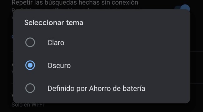 Modo Oscuro Aplicacion Google