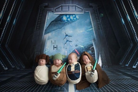 ¡Que la fuerza te acompañe! Preciosas fotos de cuatrillizos recién nacidos disfrazados de Star Wars