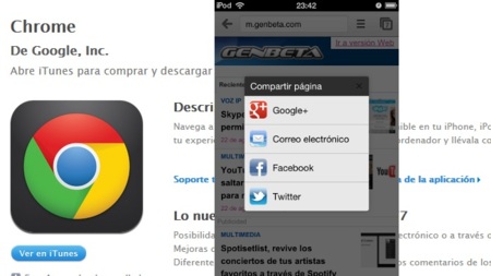 Chrome para iOS incorpora compartir en Twitter, Facebook y Google+