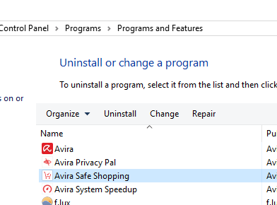 Uninstall Avira Safe Shopping Or Avira Fix Chrome