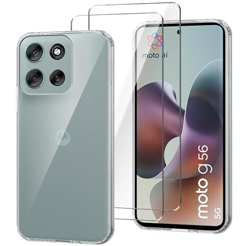 HuiYouMY Funda para Motorola Moto G56 5G (6.72") con 2 Piezas Cristal Templado 