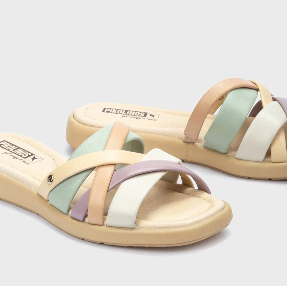 Sandalias planas de mujer de piel con plantilla acolchada Blanco Pikolinos