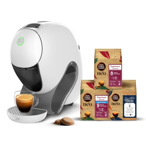 KRUPS NEO CAFFÈ Capsule Coffee Maker by NESCAFÉ® Dolce Gusto® + 3 Pack | White coffee maker with SmartBrew™ technology for espresso, American and slow extraction, compatible with NEO single coffee capsules