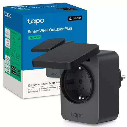 Tapo P410M – Enchufe Inteligente Exterior WiFi con Matter, IP54 Resistente al Agua, Monitor de Energía, Control por Voz y App, Programable (16 A / 3680 W)