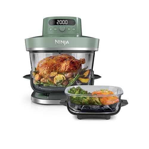 Ninja CRISPi PRO XL Air Fryer, 5 Preset Cooking Functions, 5.7 and 2.3 inch CleanCrisp Glass Cooking Bowls and Storage Lids, Moss Green AS090EUGN