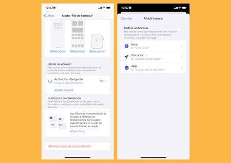Modos concentración iOS horario