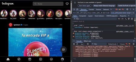 Instagram Consola Desarroladores Web