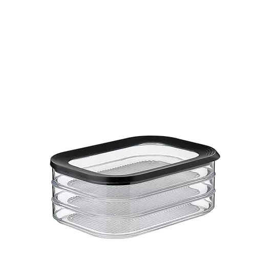Mepal - Recipiente de Almacenamiento de Carne Modula 3 Piezas - Caja de Almacenamiento Frigorífico con Tapa - Adecuado para Almacenar Cárnicos - 3 Cajas de Almacenamiento - 1650 ml - Black