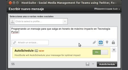 Hootsuite permite programar mensajes en las redes sociales para que salgan en el momento de mayor impacto