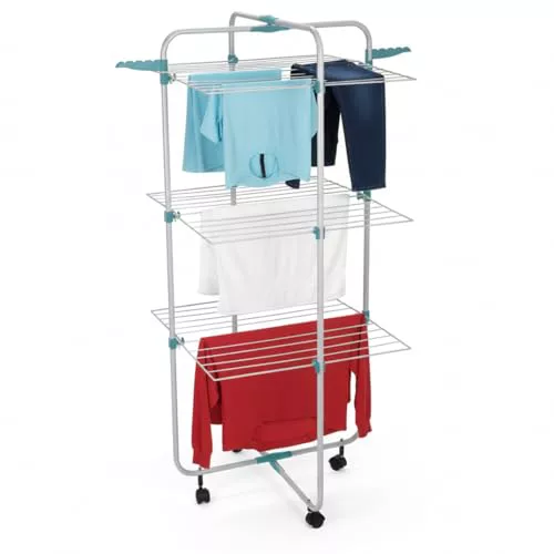 Mundo Home Tendedero Vertical Plegable 30M 3 Niveles con Ruedas 61×71×135cm - Tendedero de Pie Plegable de Acero para Interior y Exterior - Tenderetes de Ropa Plegables Que Ahorra Espacio y Tiempo