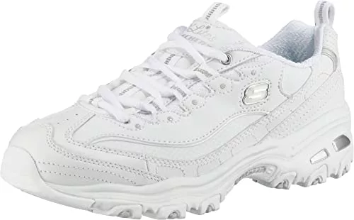 Skechers D'lites Fresh Start, Sneaker Mujer, White Leather Mesh Silver Trim L, 39.5 EU